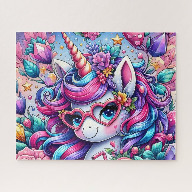 Süßes Einhorn mit Herzbrille Puzzle (Horizontal)