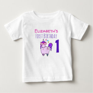 Süßes Einhorn mit herzförmiger Brille zum 1. Gebur Baby T-shirt