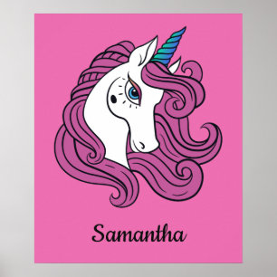 Süßes Einhorn mit individuellem Namen und Farbpost Poster