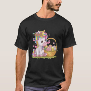 Süßes Einhorn mit Osterkorb Blumen Eier Ostern T-Shirt