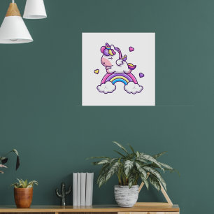 Süßes Einhorn mit Regenbogen-Cartoon Poster