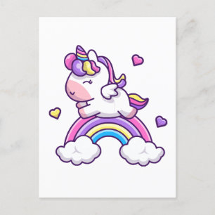 Süßes Einhorn mit Regenbogen-Cartoon Postkarte