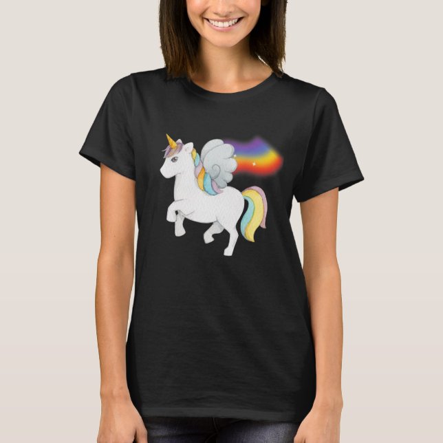 Süßes Einhorn mit Regenbogen T-Shirt (Vorderseite)