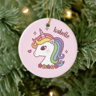 Süßes Einhorn mit Regenbogenmähne Kinder personali Keramik Ornament
