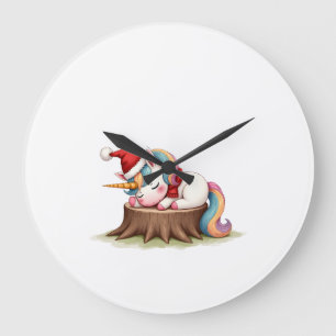 Süßes Einhorn mit Schal Weihnachten Xmas Feiertags Große Wanduhr