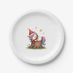 Süßes Einhorn mit Schal Weihnachten Xmas Feiertags Pappteller