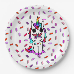 Süßes Einhorn mit Schmetterling auf der Nase Candy Pappteller