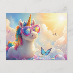Süßes Einhorn mit Sonnenbrille: Magisch und Lustig Postkarte