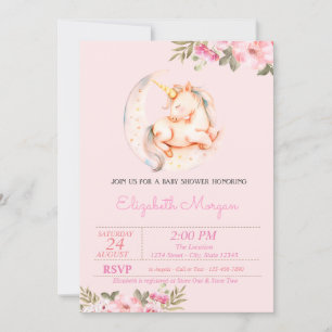 Süßes Einhorn Mond Blumen Baby Shower Einladung