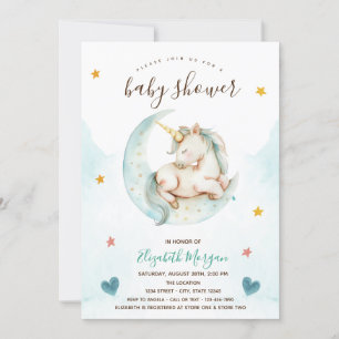 Süßes Einhorn Mond Sterne Herzen Baby Shower Einladung