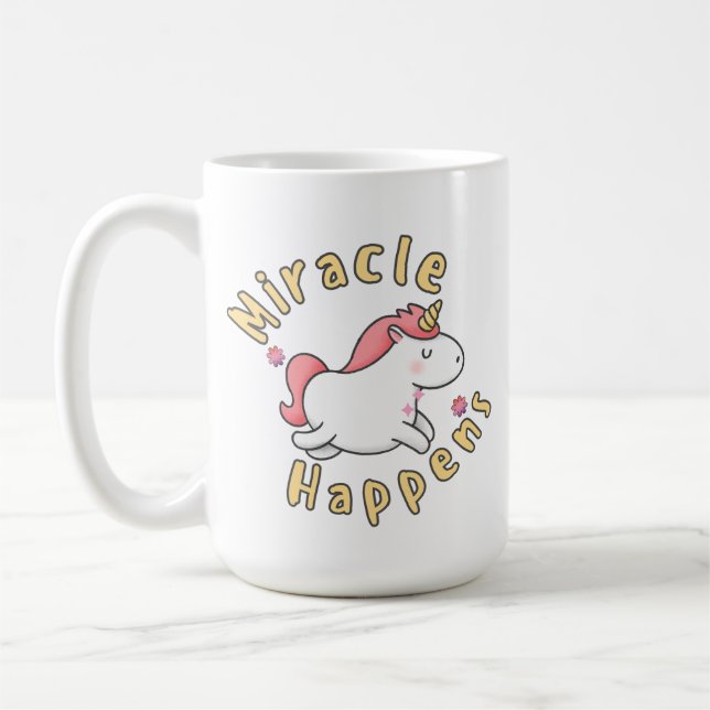 Süßes Einhorn-Mug-Design "Wunder geschieht"  Kaffeetasse (Links)