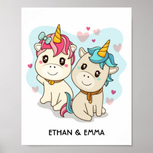 Süßes Einhorn-Paar personalisierter Valentinstag Poster