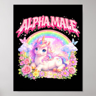 Süßes Einhorn Regenbogen Blumen lustig für Männer  Poster