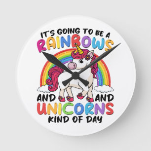 Süßes Einhorn Regenbogen Lustig Runde Wanduhr