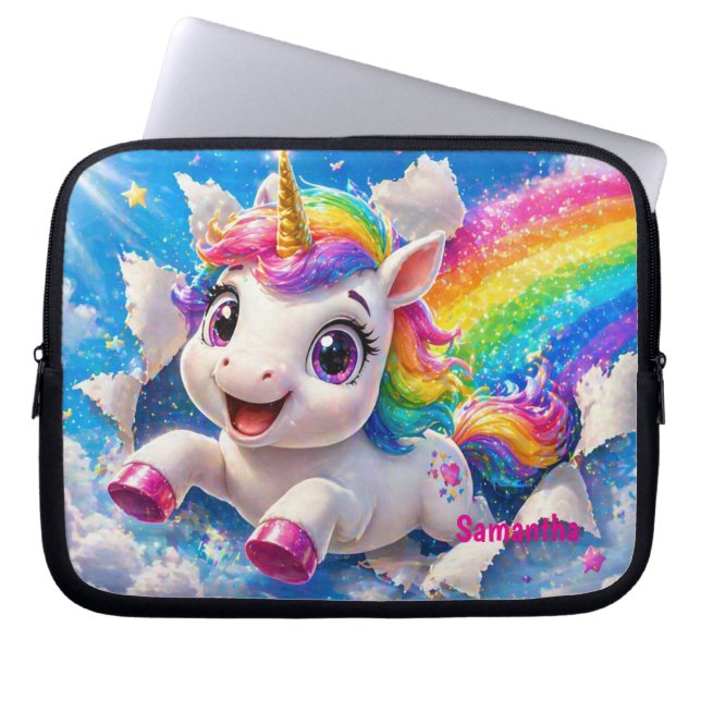Süßes Einhorn Regenbogen Magischer Himmel Laptopschutzhülle (Vorderseite)