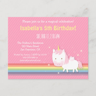 Süßes Einhorn Regenbogen Rosa Mädchen Geburtstagsf Einladung
