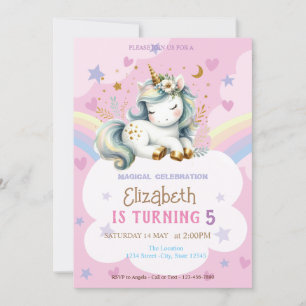 Süßes Einhorn Regenbogen Sterne Herzen Geburtstag Einladung