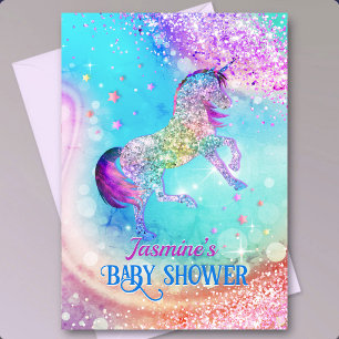 Süßes Einhorn rosa aqua-glitter-baby-shower Einladung