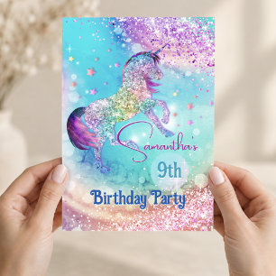 Süßes Einhorn rosa aqua Glitter Geburtstag für jed Einladung