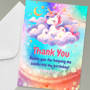 Süßes Einhorn rosa aqua personalisierter Geburtsta Dankeskarte