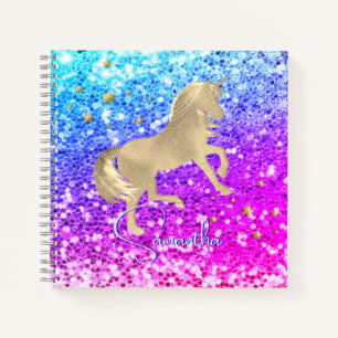 Süßes Einhorn rosa Glitter Regenbogen Gold Monogra Notizbuch