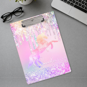 Süßes Einhorn rosa Glitter Regenbogen Tropfen Mono Klemmbrett