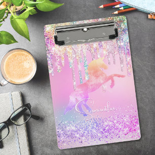 Süßes Einhorn rosa Glitter Regenbogen Tropfen Mono Mini Klemmbrett