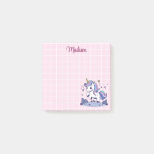 Süßes Einhorn Rosa und Weiß Gitter Post-it Klebezettel