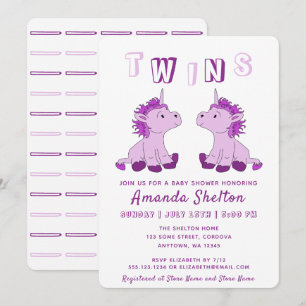 Süßes Einhorn Rosa Zwillingsmädchen Baby Shower Einladung
