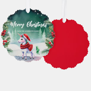 Süßes Einhorn Santa Weihnachtsfeier Familie Ornament Karte