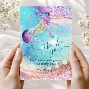 Süßes Einhorn schillerndes Glitter Mädchen Danke Karte
