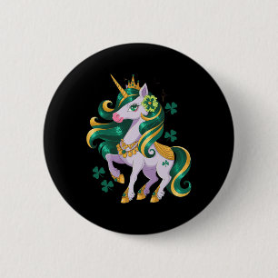 Süßes Einhorn Shamrock Mädchen Kinder St Patricks  Button
