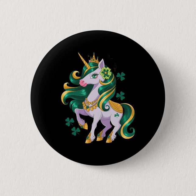 Süßes Einhorn Shamrock Mädchen Kinder St Patricks  Button (Vorderseite)