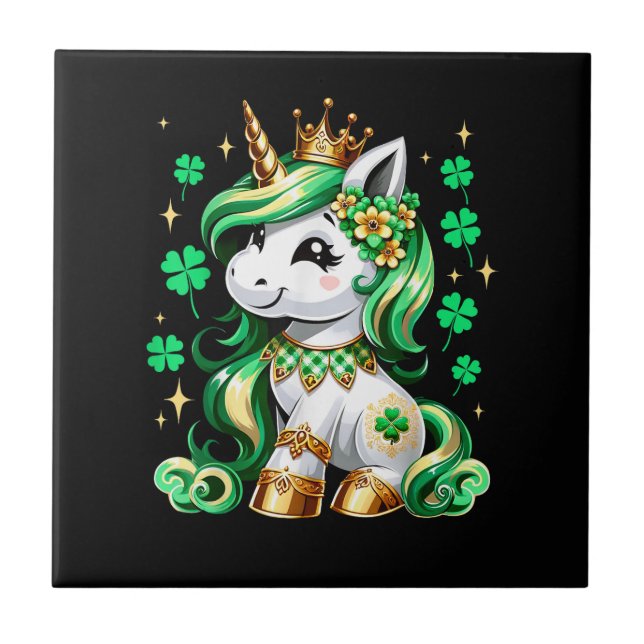 Süßes Einhorn Shamrock St. Patrick's Day  Fliese (Vorderseite)