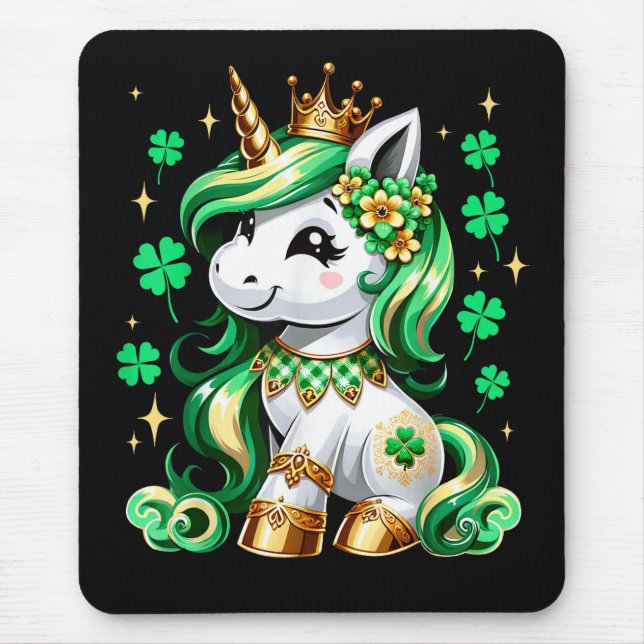 Süßes Einhorn Shamrock St. Patrick's Day  Mousepad (Vorne)