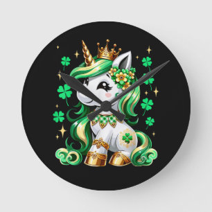 Süßes Einhorn Shamrock St. Patrick's Day  Runde Wanduhr