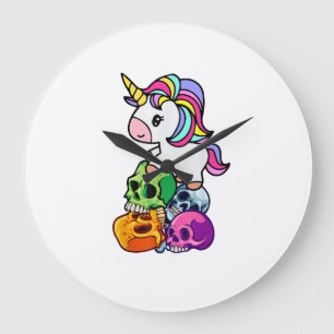 Süßes Einhorn & Tote Schädel. Lustiges Goth Emo Ha Große Wanduhr