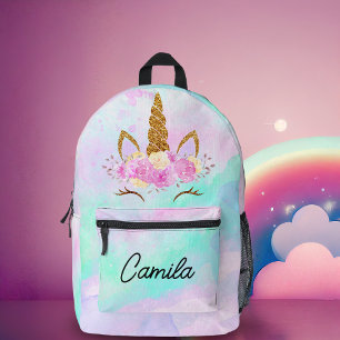 Süßes Einhorn und abstraktes Wasserfarben-Monogram Bedruckter Rucksack