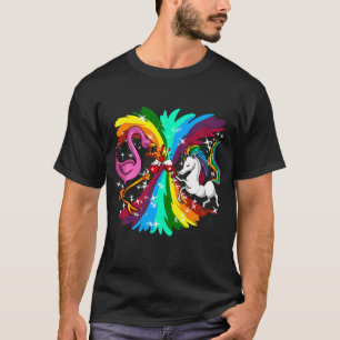 Süßes Einhorn und Flamingo-Vogel-Regenbogen-Glitte T-Shirt