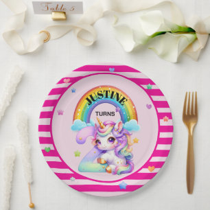 Süßes Einhorn und Regenbogen zum 2. Geburtstag Pappteller