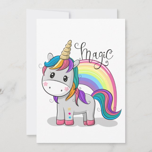 Süßes Einhorn Unicorn mit großen Augen Einladung (Vorderseite)