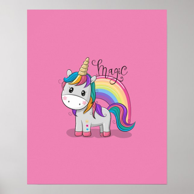 Süßes Einhorn Unicorn mit großen Augen Poster (Vorne)