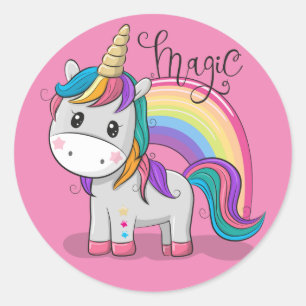 Süßes Einhorn Unicorn mit großen Augen Runder Aufkleber