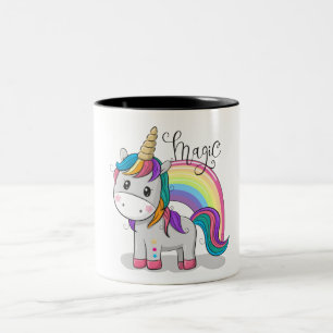 Süßes Einhorn Unicorn mit großen Augen Zweifarbige Tasse