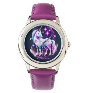 süßes Einhorn vor einem funkelnden Sternenhimmel Armbanduhr