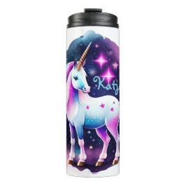 süßes Einhorn vor einem funkelnden Sternenhimmel Thermosbecher