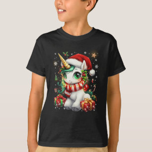 Süßes Einhorn Weihnachtsmann Hut Weihnachten Xmas T-Shirt