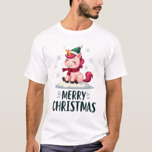 Süßes Einhorn-Weihnachtsmützen-Einhorn-Weihnachts- T-Shirt
