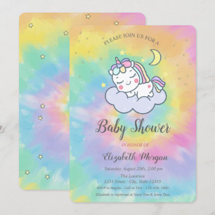 Süßes Einhorn, Wolke, Sterne Tie Dye Babyparty Einladung