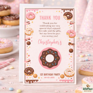 Süßes Eins Donut 1. Geburtstagsfeier Süßes Donut Dankeskarte